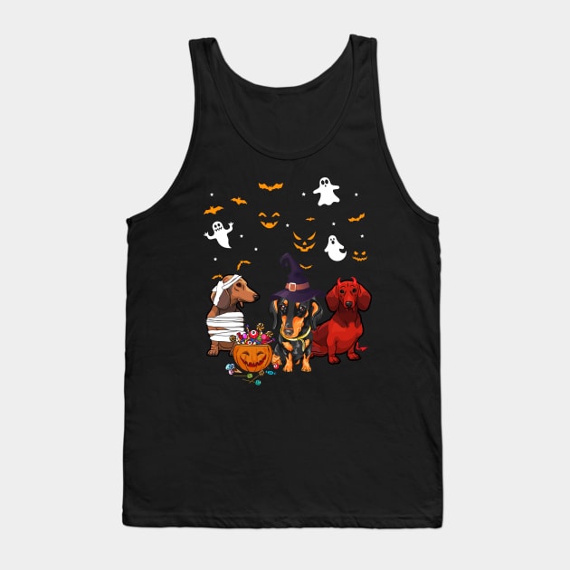 Funny Three Dachshund Halloween Gift Shirt Tank Top by Bensonn